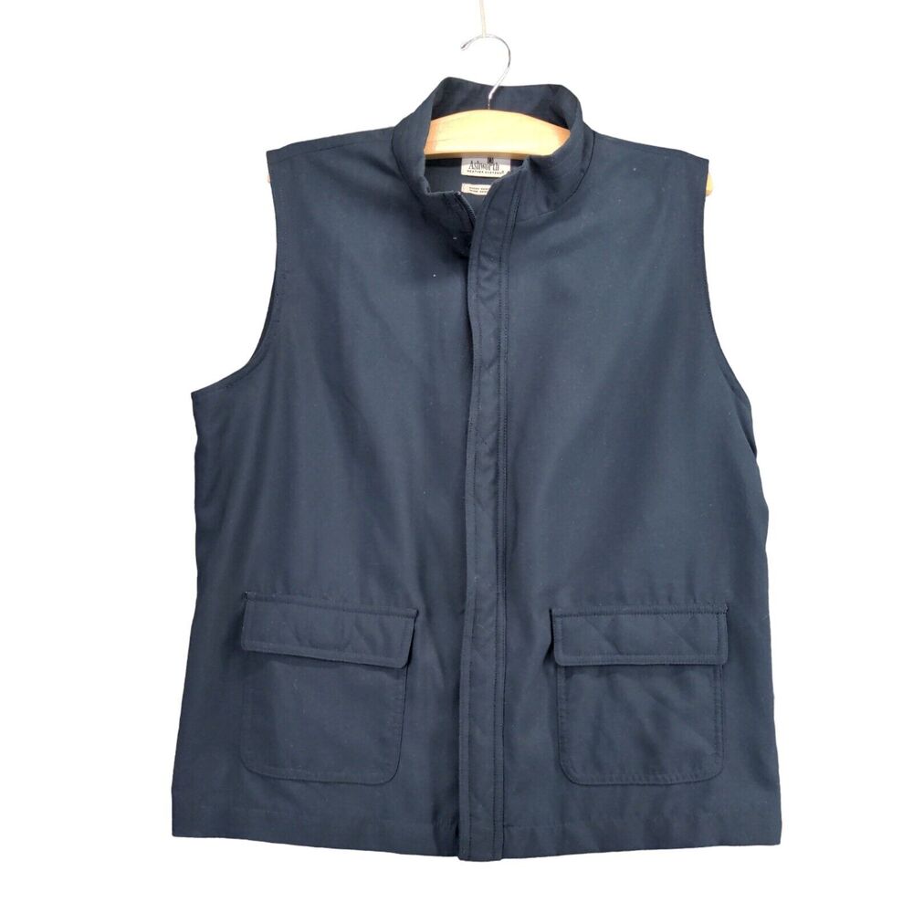 Ashworth Weather Systems Full Zip Vest Size L Blue Nylon Lining Front Pockets